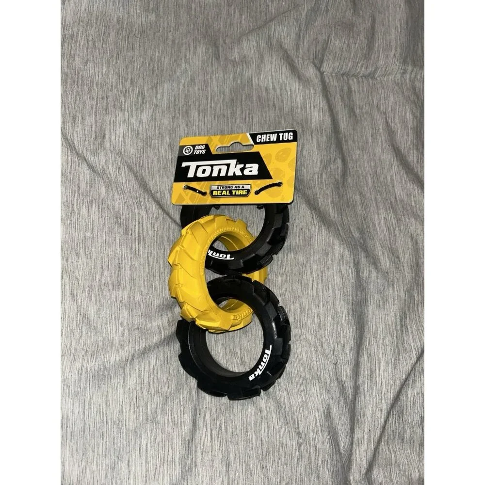 Tonka 3-Ring Rubber Outdoor Black & Yellow Playtime Dog Lover Tug Toy